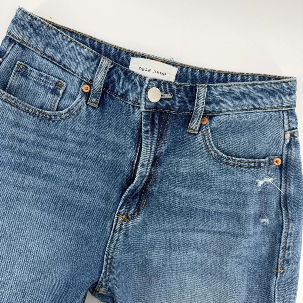 Dear John Womens Size 25 Blue Denim Distressed Straight Leg‎ Jeans